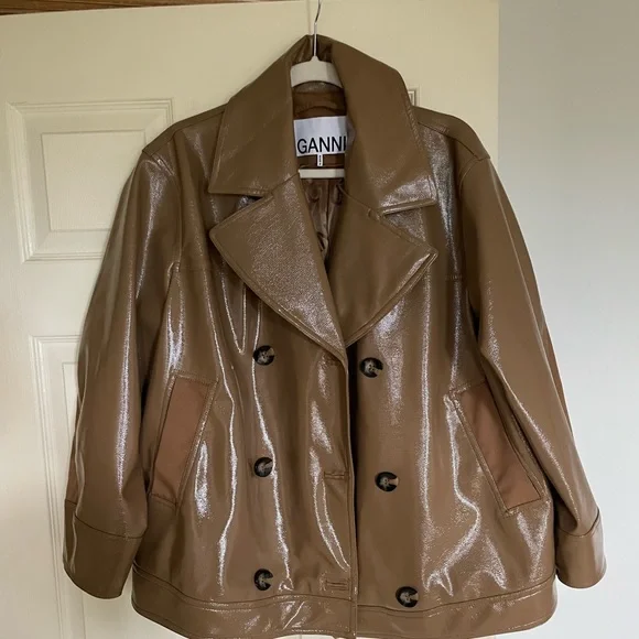 Faux Leather Ganni Leather Coat GANNI Topstitched Faux Leather